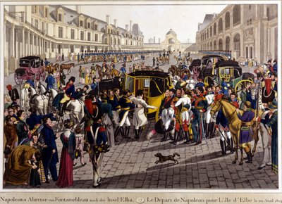 Fontainebleau. The Departure of Napoleon Bonaparte for the Island of Elba. 20/04/1814. Engraving of the 19th Century by Unknown artist