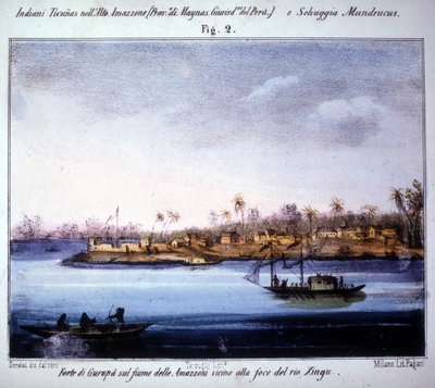 Fortress of Gurupá on the Amazon River, Near the Mouth of Rio Xingu in Ecuador. Engraving from 1846 - 1848 by Unknown artist