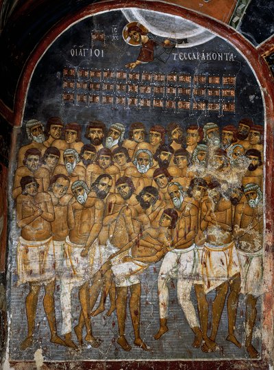 Forty Martyrs of Sebaste or Holy Forty, fresco, Ayios Nikolaos tis Steyis (Saint Nicholas of Roof), Troodos mountains, Cyprus (12th century) by Unknown artist
