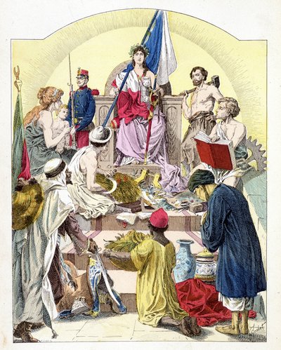 France, under the traits of Marianne, surrounded by its personified colonies - in 