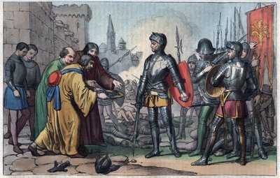 Francesco Ferrucci (1489-1530) receives the keys of the city of Volterra - engraving from 