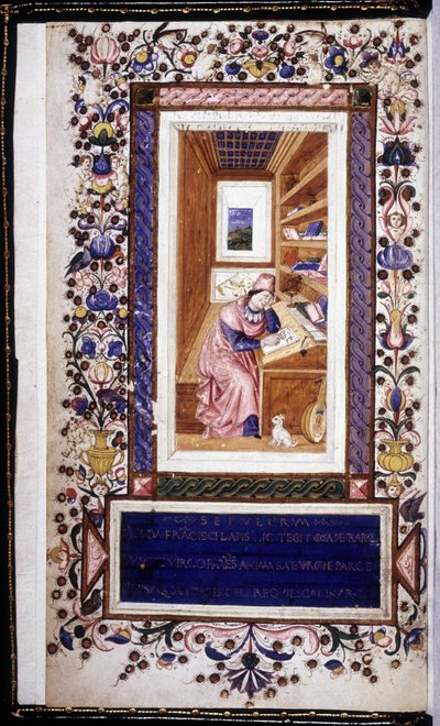 Francesco Petrarca (Petrarch), miniature of the 15th century. Bibioteca Trivulziana. Milan by Unknown artist