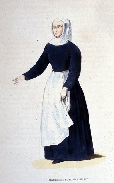 Franciscan nun of St. Elizabeth. Order founded by St. Elizabeth of Hungary (1207 - 1231). Engraving of the 19th century. by Unknown artist