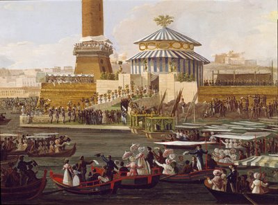 Francois I of the Two Sicilies and his wife Marie Isabella of Spain at a ceremony at the arsenal of Naples by Unknown artist