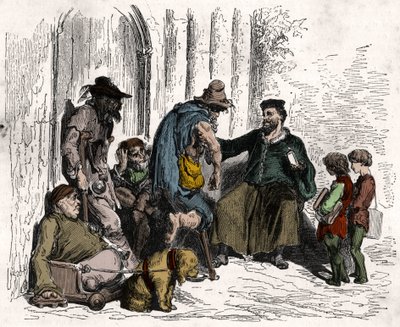 Francois Rabelais (1494-1553), cure for handicaps. Engraving from 1880 in 