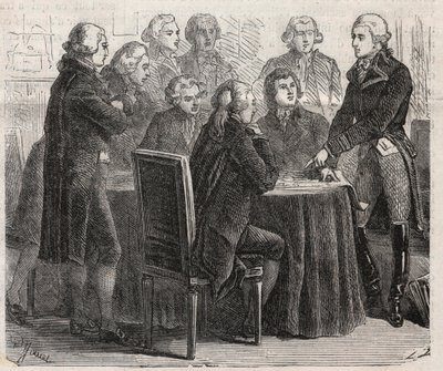 French Revolution: Count Louis Marie de Narbonne-Lara showing his plans in the committees of the assembly - Engraving In The Illustrous World by Unknown artist