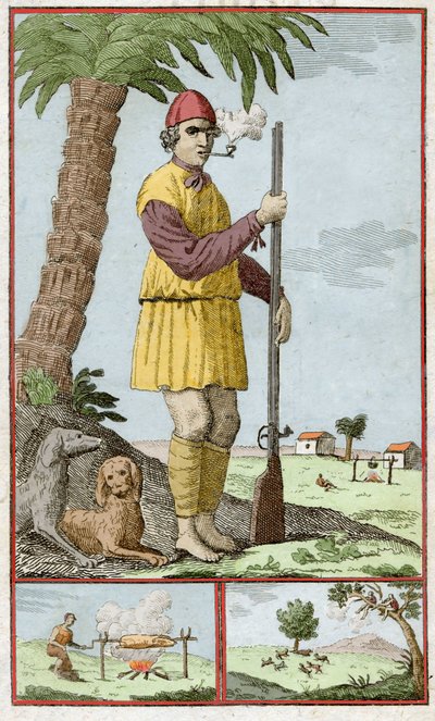 French buccaneer from Santo Domingo (Haiti). Engraving in 
