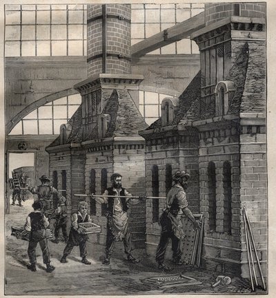 French industries: the manufacture of porcelain buttons - Engraving In La Science francaise by Unknown artist