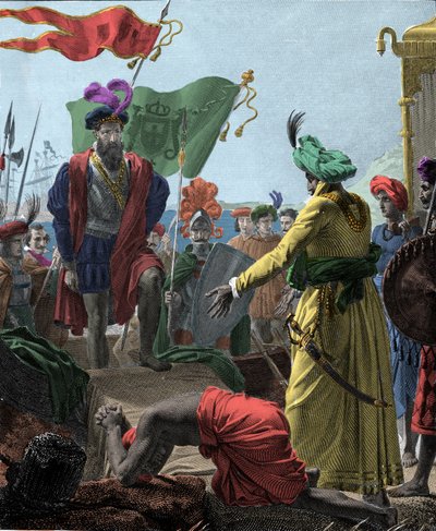 From Vasco de Gama to Calicut in India in 1498. Engraving 1817 by Unknown artist