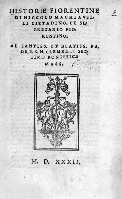 Frontispiece of Historie Fiorentine by Niccolo Machiavelli by Unknown artist