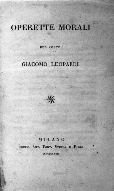 Frontispiece of Operette Morali (Small Moral Works) by the Italian poet Giacomo Leopardi (1798-1837) 1827 by Unknown artist