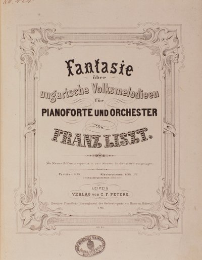 Frontispiece of the score Fantaisie pour piano et orchestre by Franz Liszt by Unknown artist