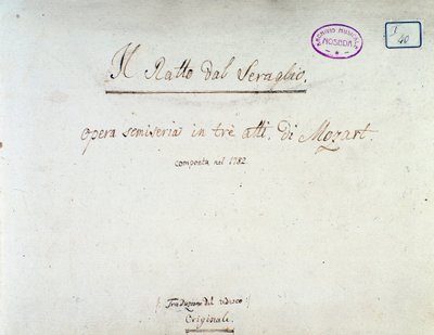 Frontispiece for Die Entfuhrung aus dem Serail, opera by Mozart, Lichtenthal version by Unknown artist
