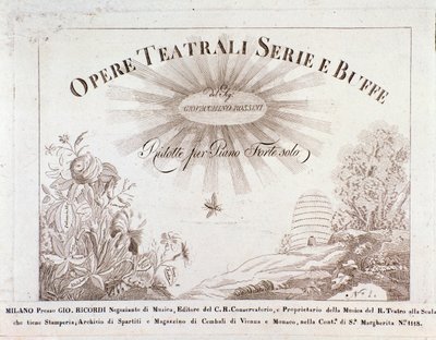 Frontispiece for musical scores of Opere teatrale serie e buffe by Gioacchino Rossini by Unknown artist