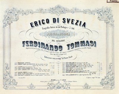 Frontispiece of Enrico di Svezia, Opera by Ferdinando Tommasi by Unknown artist