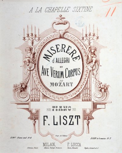 Frontispiece of Miserere by Allegri and Ave verum corpus by Mozart, transcribed by Liszt for piano by Unknown artist
