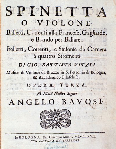 Frontispiece of musical score of Balletti, correnti alla francese opus 3 by Giovanni Battista Vitali by Unknown artist