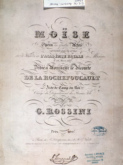 Frontispiece of Musical Score of Moses in Egypt by Gioacchino Rossini by Unknown artist