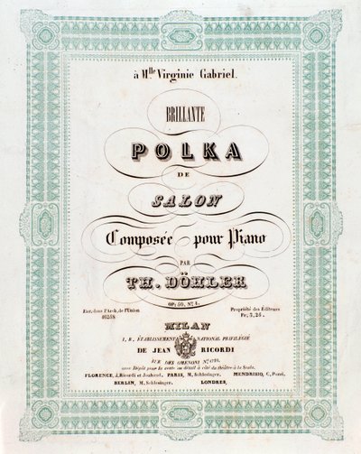 Frontispiece of musical score of Polka de salon by Theodor von Dohler by Unknown artist