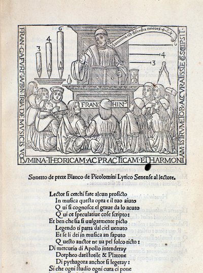 Frontispiece of the treaty Angelicum ac divinicum opus musicae by Franchino Gaffurio by Unknown artist