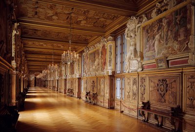 Galerie Francois I at the castle of Fontainebleau: woodwork and wall paintings made in the 16th century by Unknown artist