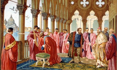 Galileo Galilei presents his telescope in the Doge