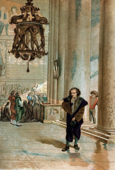 Galileo Galilei (1564 - 1642) observing the oscillation of the lamp of the Cathedral of Pisa. From 