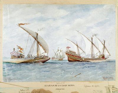 Galley and galleon of the 15th century by Unknown artist