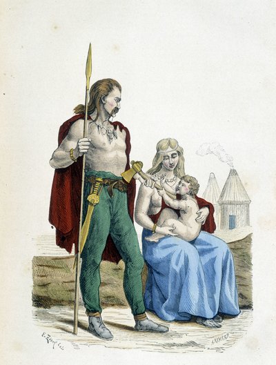 Gallic family of primitive times - in “Costumes de Paris through the centuries” by Unknown artist
