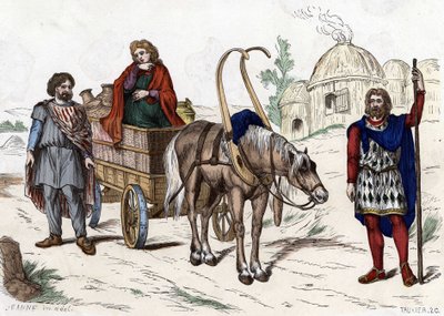 Gallic housing, woman, peasant, chariot, rich farmer, harness from “Les Costumes civil et militaires des Français dans travers les siècles”. Paris F. Roy 1882. by Unknown artist