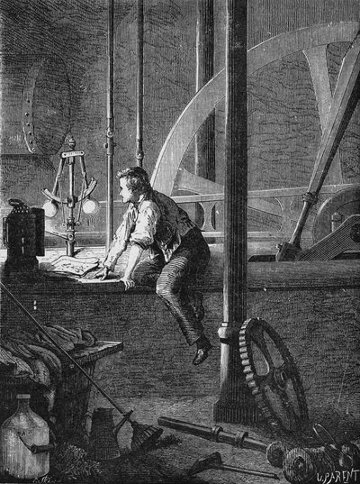 Georges Stephenson, a driver worker in Newcastle, dismantles and repairs his steam engine. In 