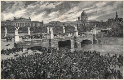 German workers, rioting in Berlin, are cleared away by the police to allow the passage of Kaiser Wilhelm by Unknown artist
