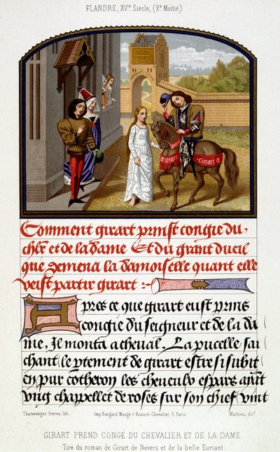 Girart takes leave of the knight and the lady - facsimile of illumination of the 15th century by Unknown artist