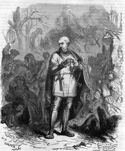 God save us from the pains of Monsieur the constable! The constable of Montmorency around 1548 in military campaign. Engraving of the 19th century by Unknown artist