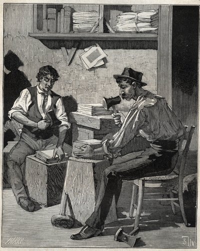Gold beater. Engraving from 1885 in 