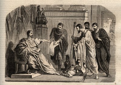 Gordian I (158-238) refusing imperial dignity - engraving in 