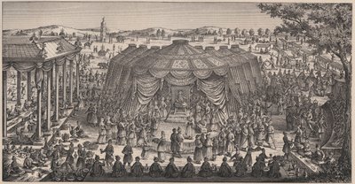 Grand Banquet given by Tamerlane (1336-1405) in the plain of Khani Gheul to celebrate the marriage of his grandchildren. Engraving 19th century. by Unknown artist