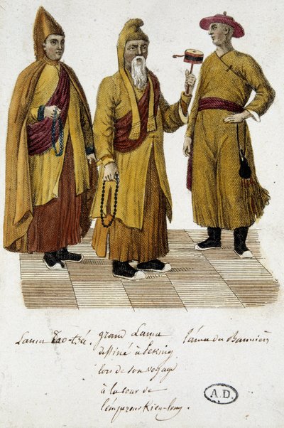 Grand Lama and Lama Lao-Tseu visiting the court of Beijing - engraving by Unknown artist