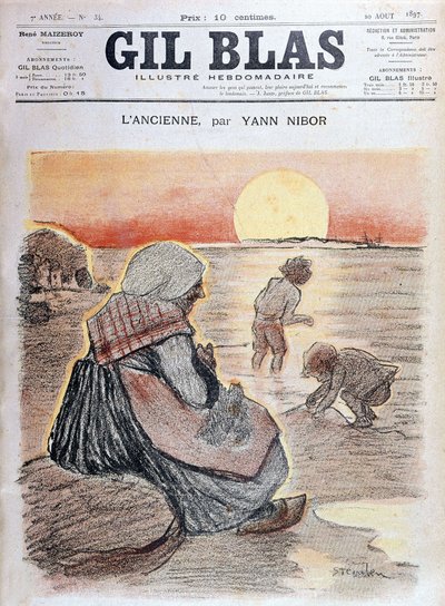 Grandmother and children in the setting sun, “Gil Blas” August 20 by Unknown artist