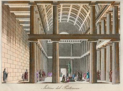 Greek civilization - Ideal reconstruction of the Parthenon at Athens - engraving from 