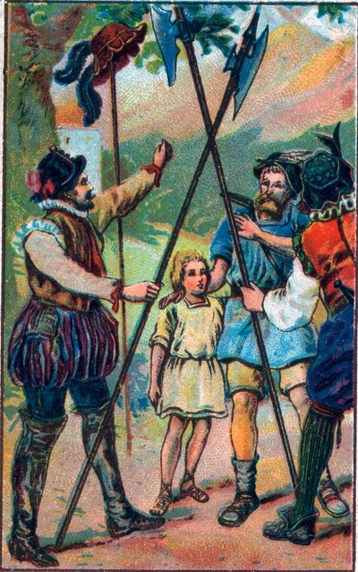 William Tell (legendary hero of Swiss independence) refused to bow to the hat. Chromolithography of the late 19th century. by Unknown artist