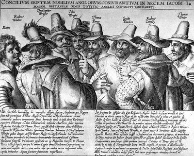 Gunpowder: Bates, Robert Winter, Christopher Wright, John Wright, Thomas Percy, Guido Fawkes, Thomas Winter by Unknown artist