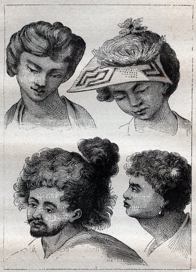 Hairstyles of the Inhabitants of Tahiti - Illustration from 
