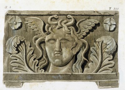 Head of Medusa, one of the three Gorgons, stone bas-relief - in 