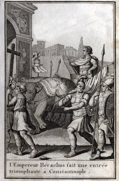 Heraclius I (Flavius Heraclius, Herakleios), Byzantine emperor, made a triumphant entrance to Constantinople. He climbed on a chariot reached by four elephants and brought before him the True Cross (Holy Cross) which had been taken from by Unknown artist