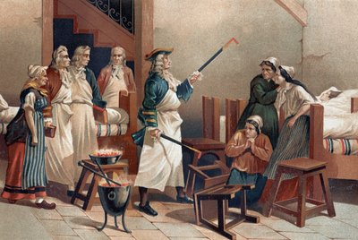 Hermann Leyde Boerhaave (1688-1738), Dutch doctor with his students in front of the hysterical women of the Leyde Hospital. After 