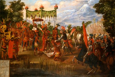 Hernan Cortes Meets Emperor Moctezuma by Unknown artist