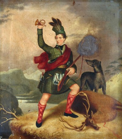 Highland Hunter with Dog and Dead Deer by Unknown