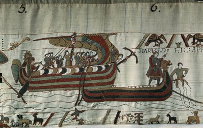 Hijacked by the storm, the ship of Harold II stranded on the coast of Ponthieu - Bayeux Tapestry, known as Embroidery of Queen Mathilde by Unknown artist