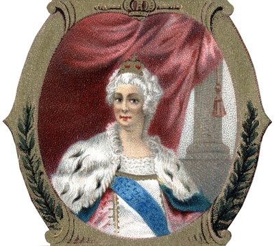 History of Russia: Portrait of Catherine II of Russia (1729-1796). Late chromolithography of the 19th century. by Unknown artist